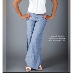 Arden B Y2K low rise wide flare Linen Pants light blue size 6